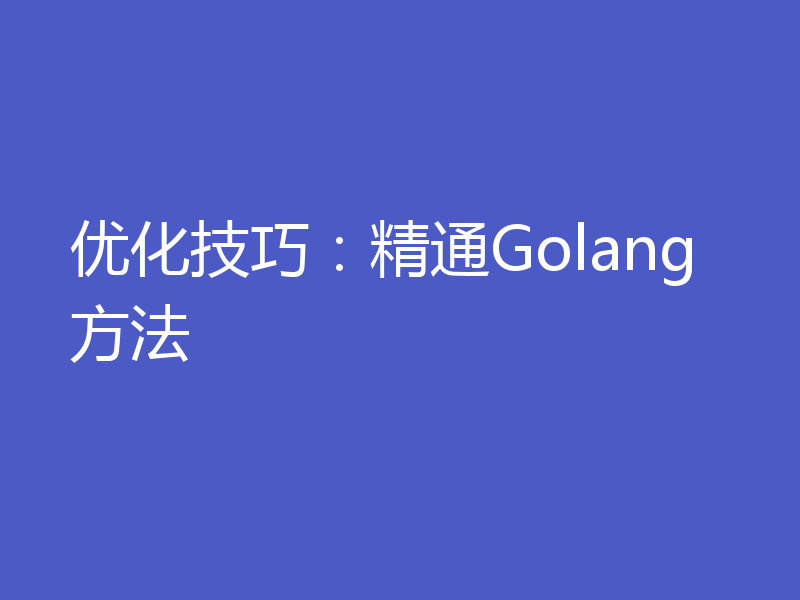 优化技巧:精通Golang方法