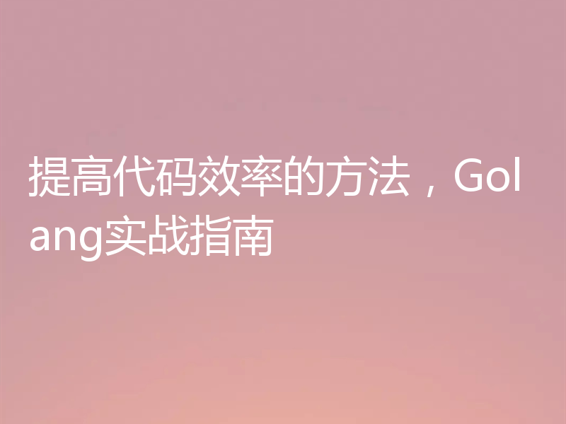 提高代码效率的方法,Golang实战指南
