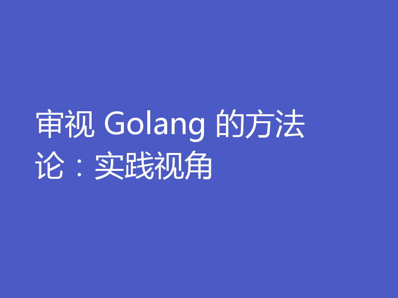 审视 Golang 的方法论:实践视角