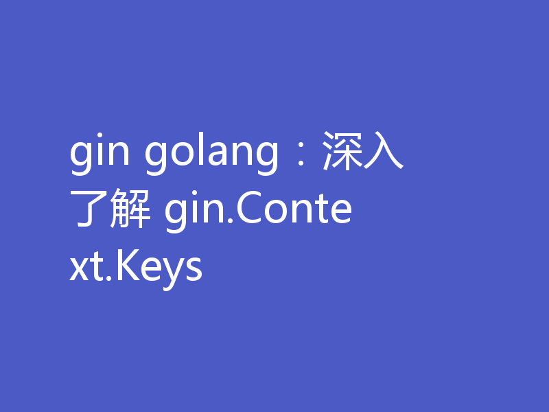 gin golang:深入了解 gin.Context.Keys