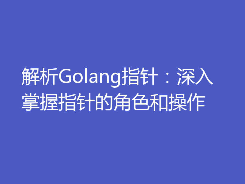 解析Golang指针:深入掌握指针的角色和操作