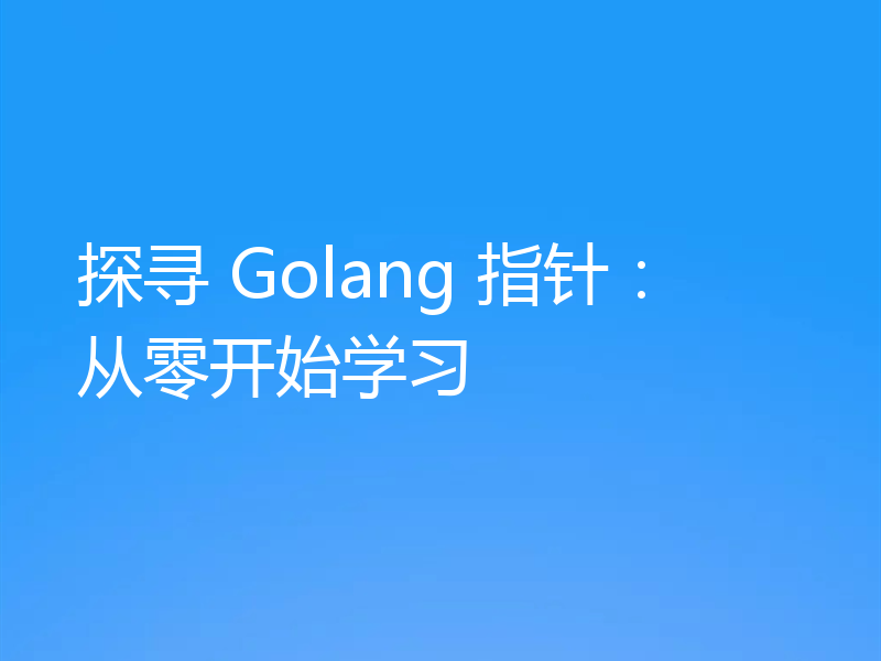 探寻 Golang 指针:从零开始学习