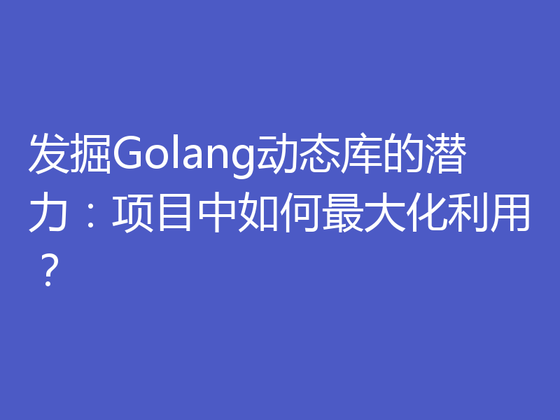 发掘Golang动态库的潜力:项目中如何最大化利用?