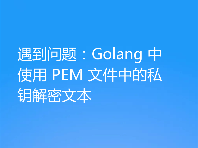 遇到问题:Golang 中使用 PEM 文件中的私钥解密文本