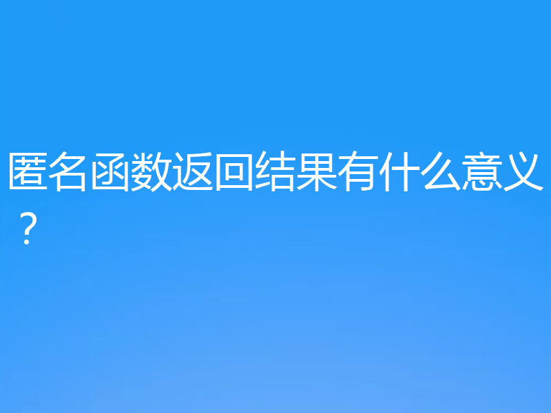 匿名函数返回结果有什么意义?