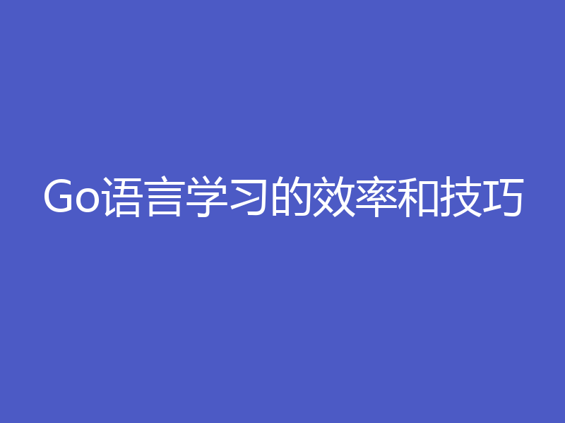 Go语言学习的效率和技巧
