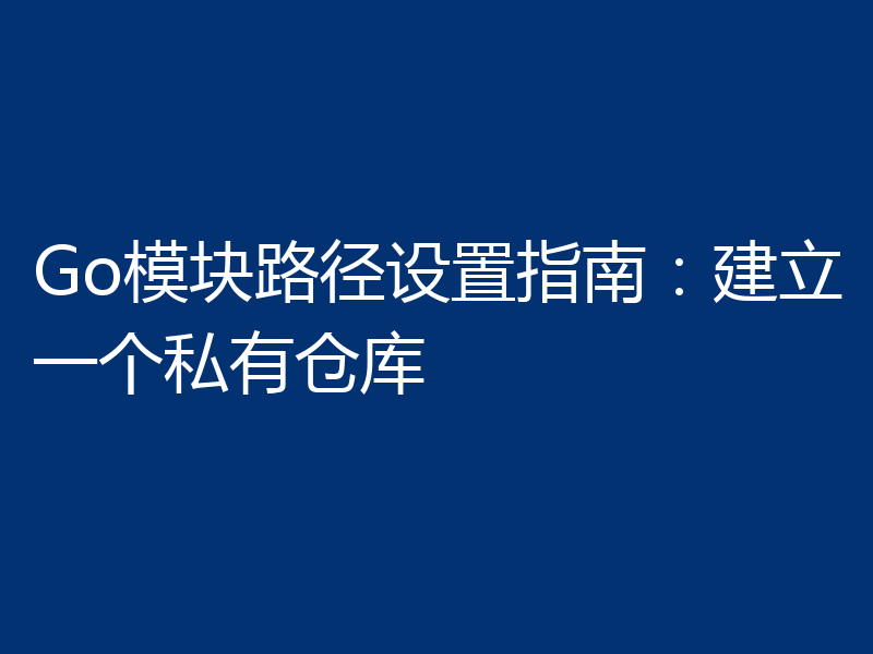 Go模块路径设置指南:建立一个私有仓库