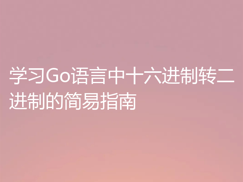 学习Go语言中十六进制转二进制的简易指南