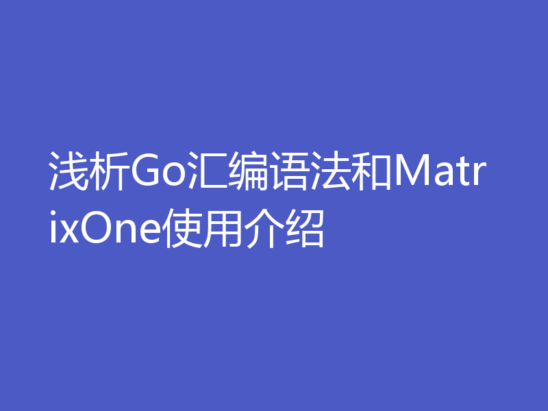 浅析Go汇编语法和MatrixOne使用介绍