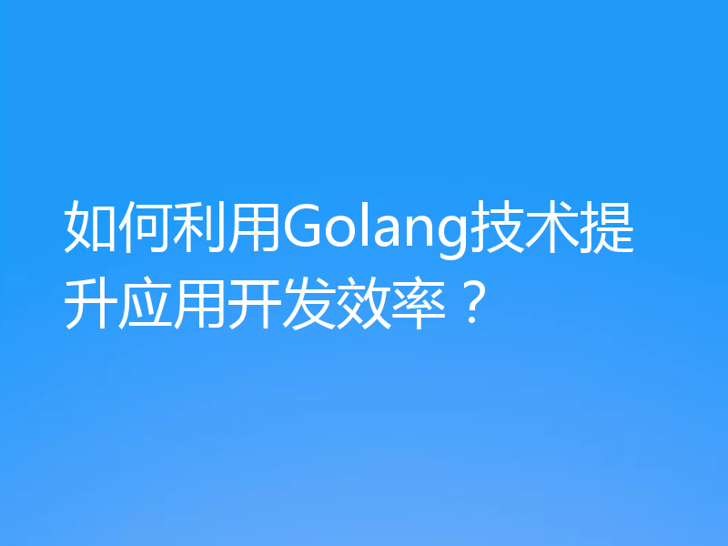 如何利用Golang技术提升应用开发效率?
