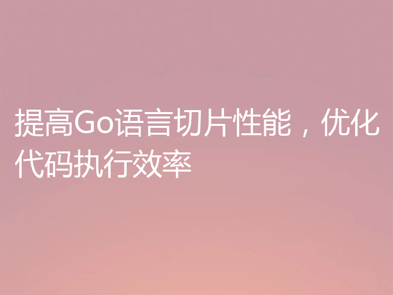 提高Go语言切片性能,优化代码执行效率