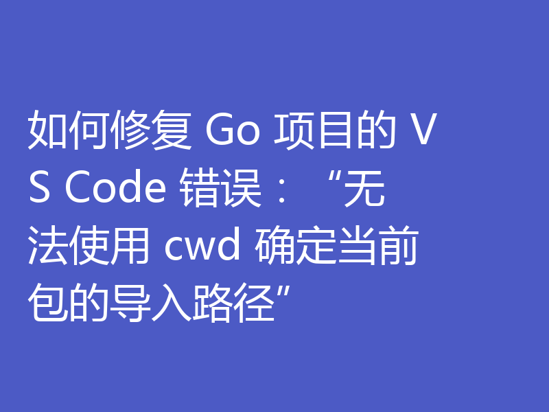 如何修复 Go 项目的 VS Code 错误:“无法使用 cwd 确定当前包的导入路径”