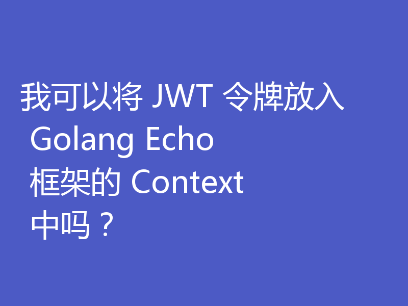 我可以将 JWT 令牌放入 Golang Echo 框架的 Context 中吗?