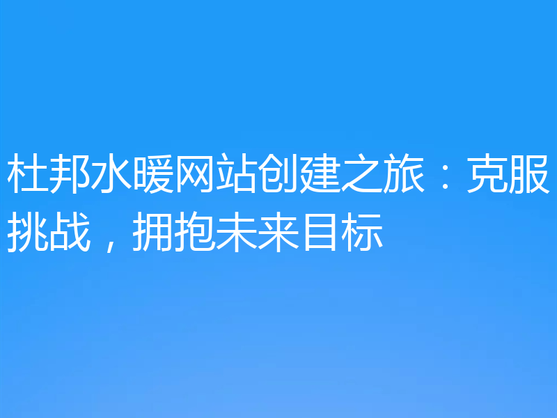 杜邦水暖网站创建之旅:克服挑战,拥抱未来目标