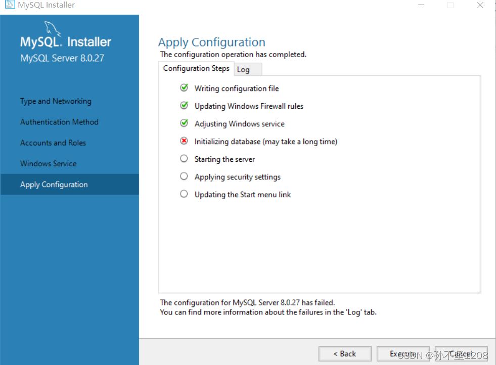 MySQL8.0.27安装过程中卡在Initializing Database中并报错的解决