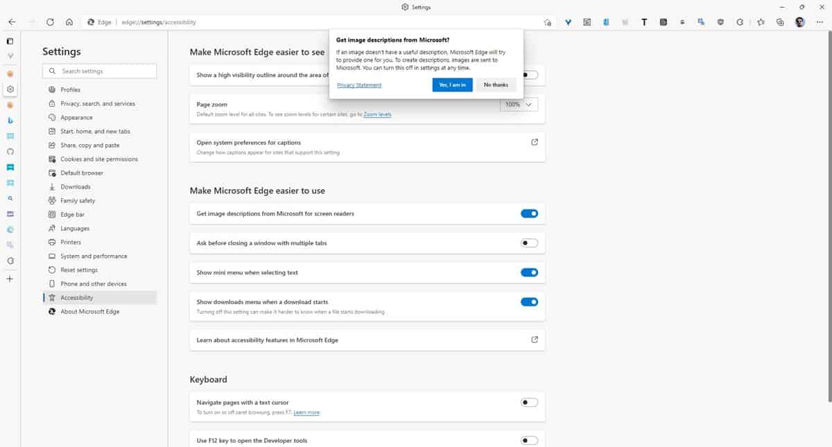 Microsoft Edge 现在可以为讲述人和其他屏幕阅读器自动生成图像标签