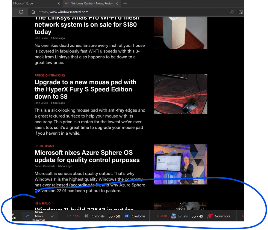 Microsoft Edge 正在测试 Sports Ticker 以在所有页面/新选项卡上显示实时比分、新闻