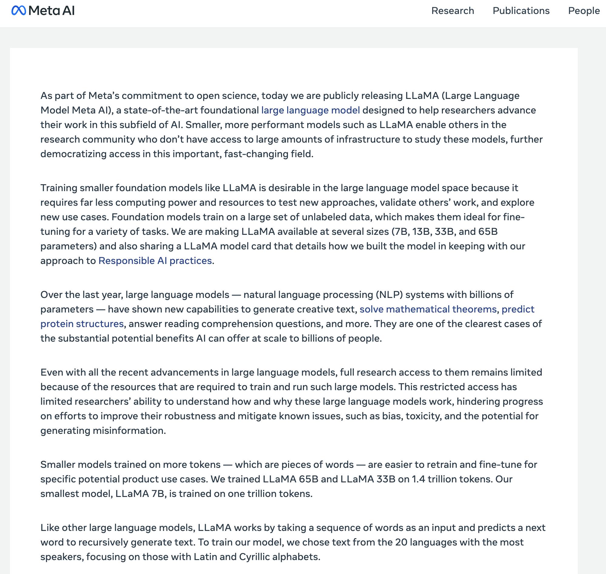 AI 领域再添一员"猛将",Meta 发布全新大型语言模型LLaMA