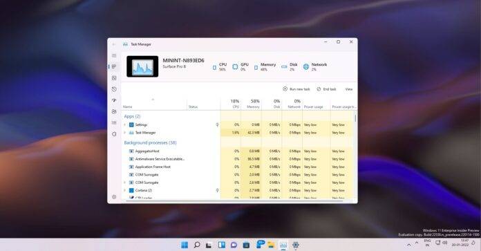 我们首先看看重新设计的 Windows 11 任务管理器