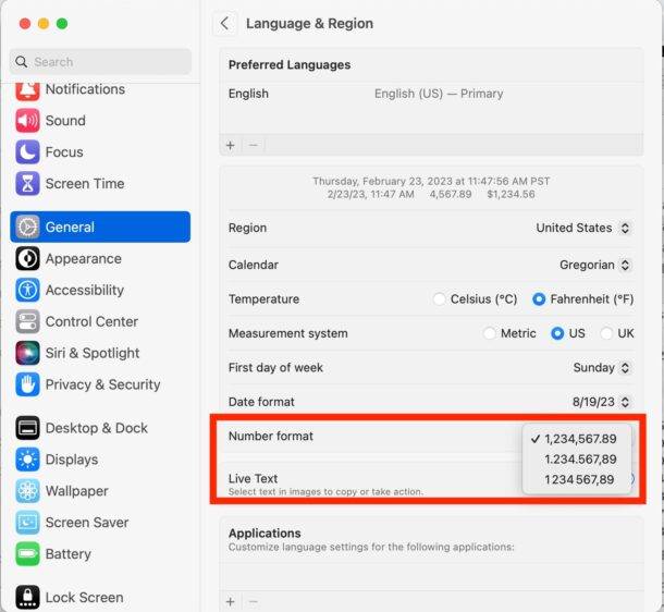 如何将 MacOS Ventura 中的小数分隔符从逗号更改为点
