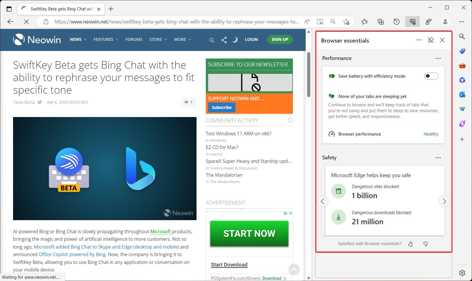 利用Edge的“Browser Essentials”工具,轻松监控浏览器性能和安全性