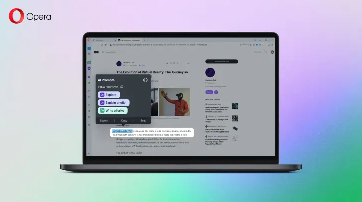 Opera 浏览器 97.0.4719.26 桌面版更新:集成 ChatGPT 和 AI 总结功能