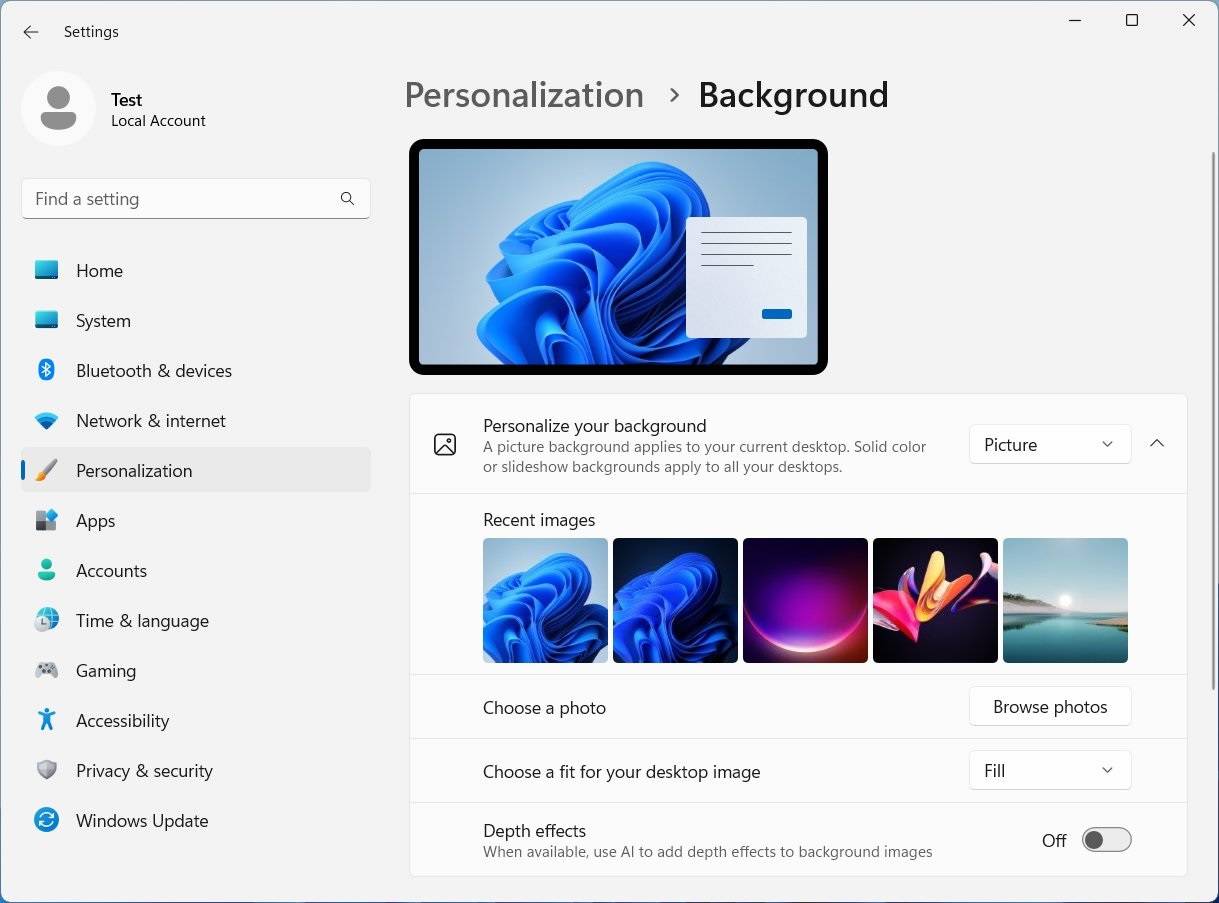 Windows 11 的新 AI 功能可以增加桌面背景的深度
