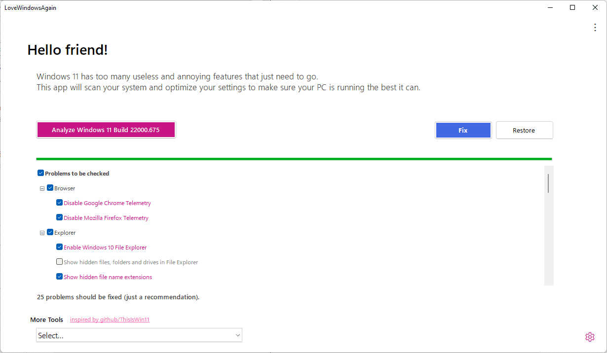 LoveWindowsAgain:单击几下即可修复 Windows 11 问题