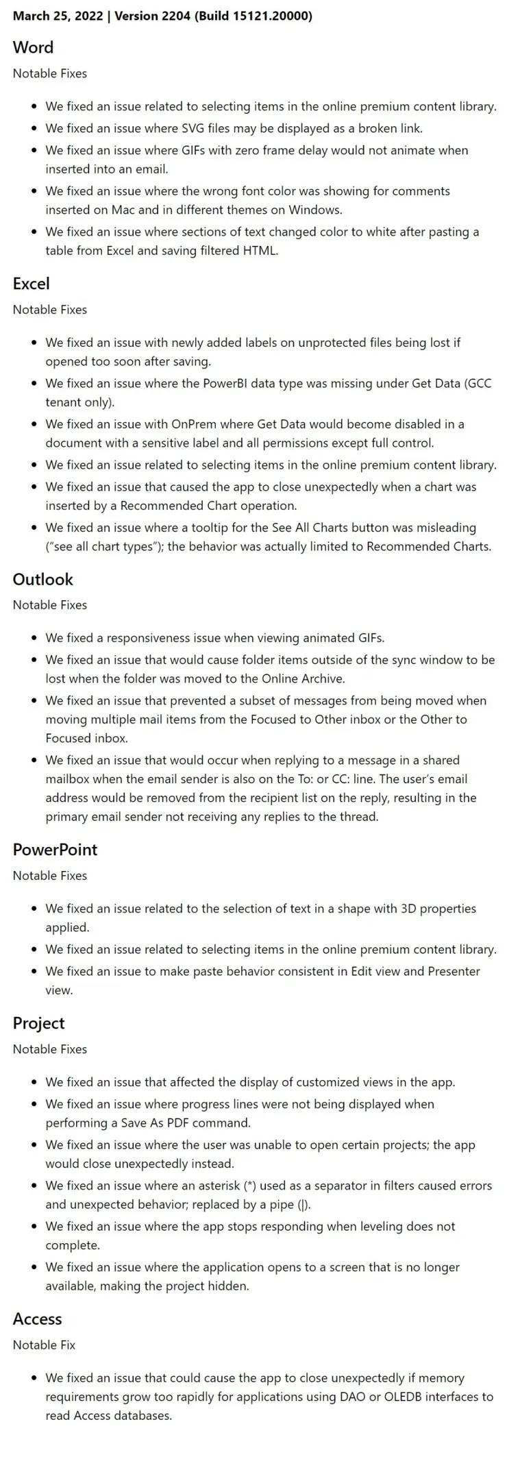 Windows Office 版本 2204(内部版本 15121.20000)推出到 Beta Channel Insiders