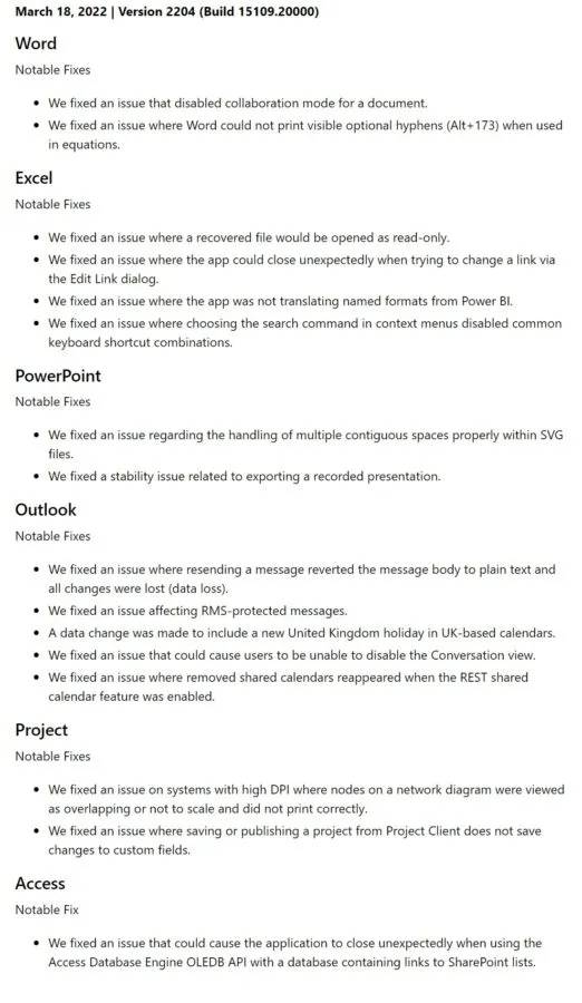 Windows Office 版本 2204(内部版本 15109.20000)现在向 Beta 频道订阅者推出