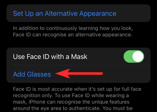 如何在 iPhone 上将眼镜添加到面容 ID