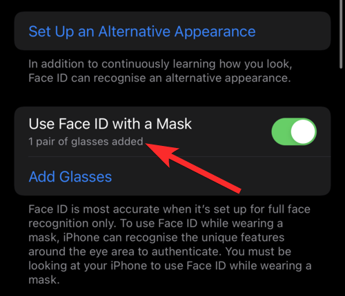 如何在 iPhone 上将眼镜添加到面容 ID