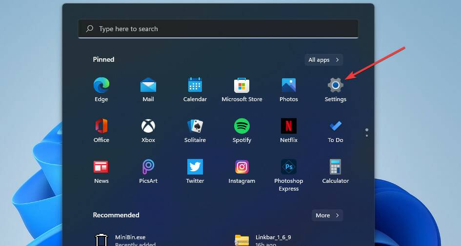 pinned-settings-app
