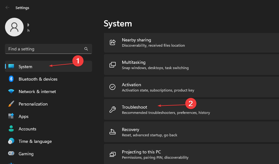 Settings-troubleshoot