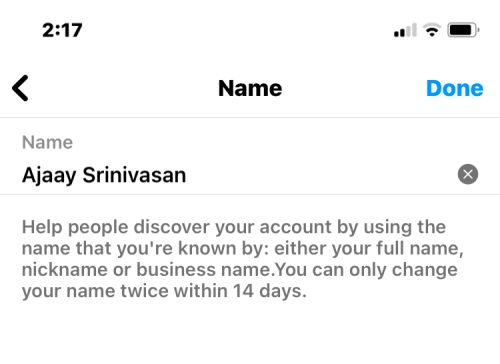如何在 14 天前更改 Instagram 上的名称
