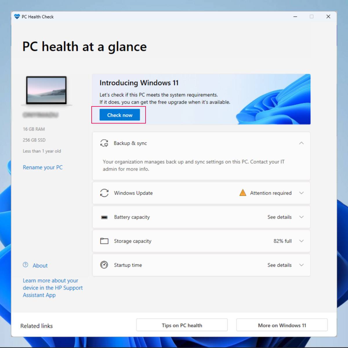 下载 PC 运行状况检查以测试您的 PC 是否适用于 Windows 11