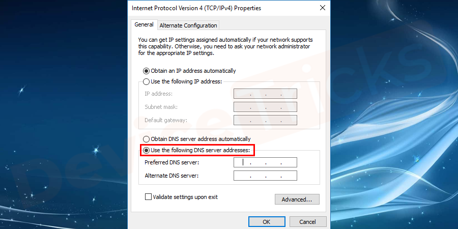IPV4-Properties-Use-the-following-DNS-server-addresses
