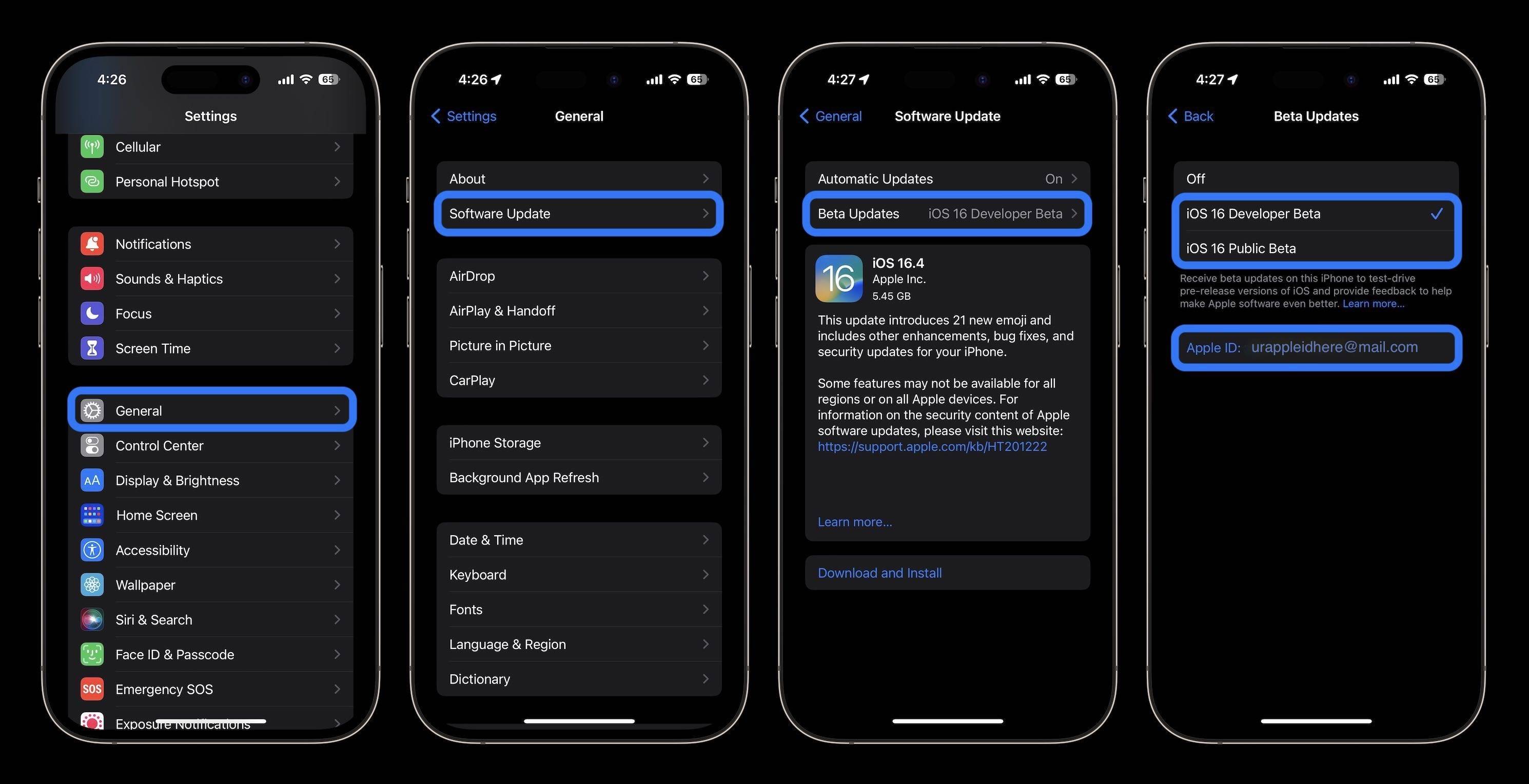 如何从 16.4 及更高版本的“设置”应用启用 iOS 测试版