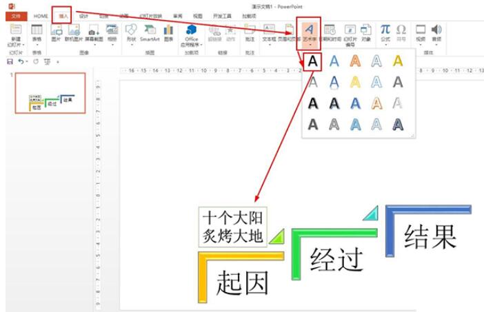 PPT制作羿射九日课文思维导图的操作方法