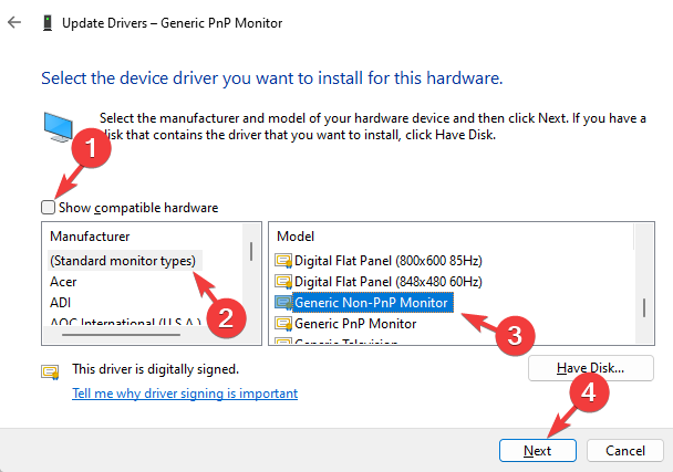 Uncheck-show-compatible-hardware-Manufacturer-Standard-monitor-types-Generic-Non-PnP-Monitor-Next-1
