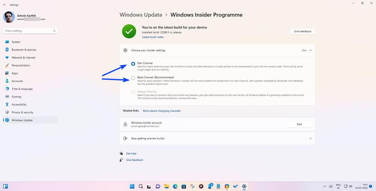 Windows 11 Insider Preview Build 22581 允许用户在有限的时间内从 Dev 通道切换到 Beta 通道
