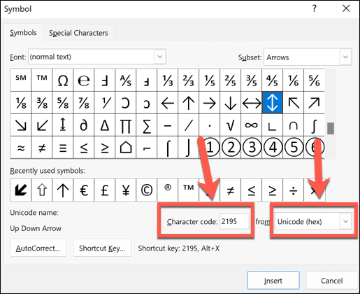 type-arrows-word-symbols-char-code