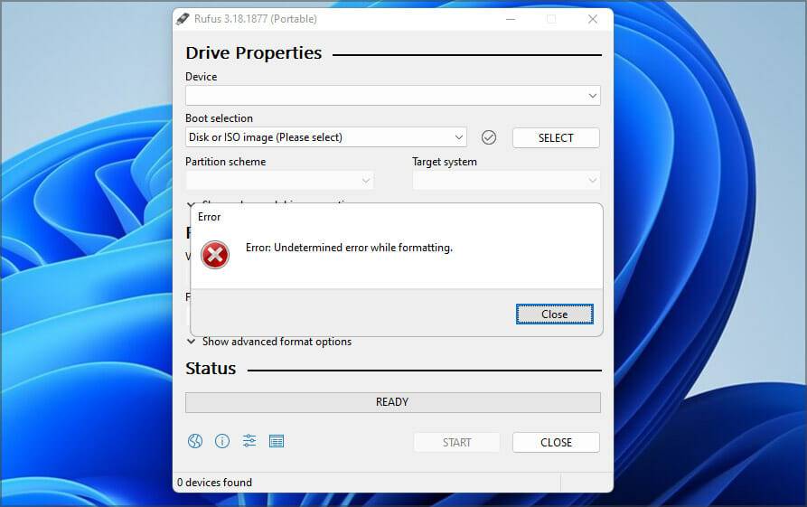 修复:在 Windows 11 上格式化时出现 Rufus 错误