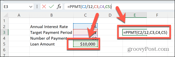 use-PPMT-excel-pv