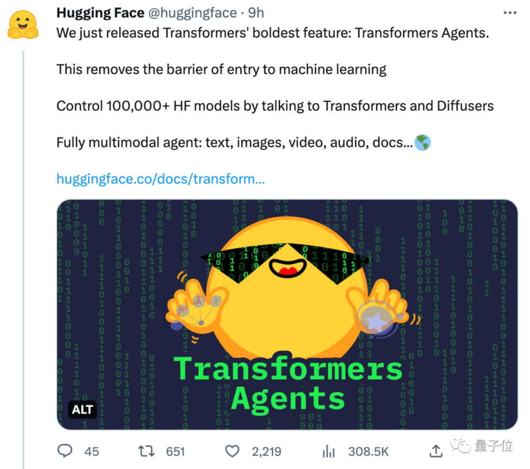 让ChatGPT调用10万+开源AI模型!HuggingFace新功能爆火:大模型可随取随用多模态AI工具