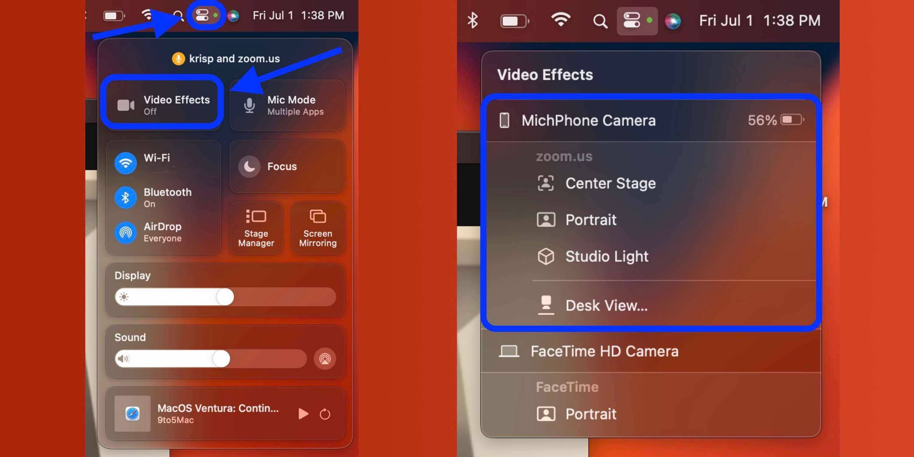 iPhone 作为 Mac 网络摄像头:如何在 iOS 16 和 macOS Ventura 中使用连续互通摄像头