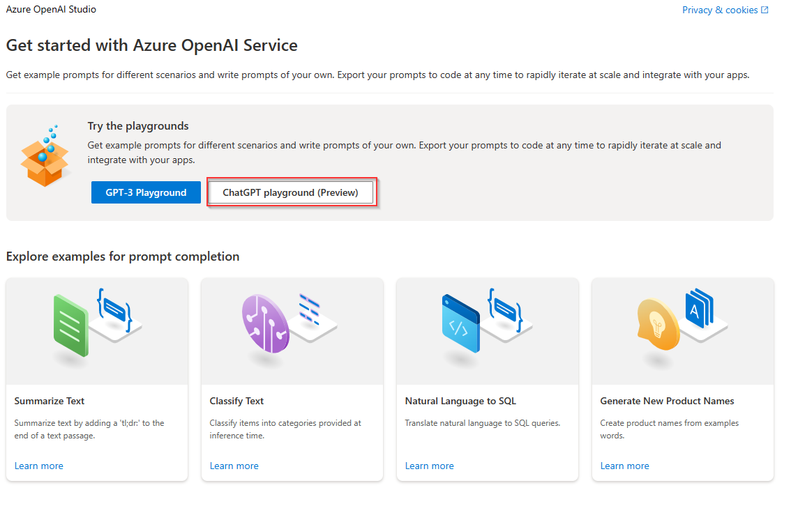 快速入门:开始使用 ChatGPT 和 GPT-4 与 Azure OpenAI Service