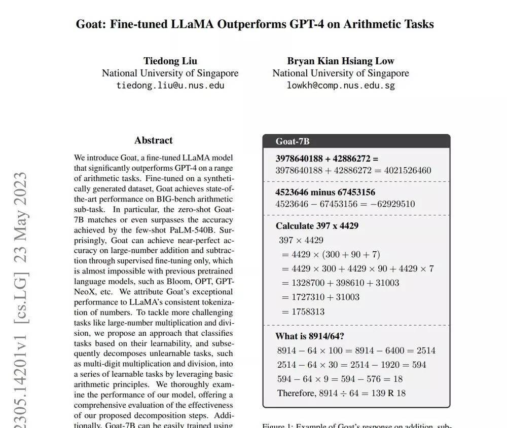 新加坡发布AI算数模型Goat,能力居于GPT-4之上