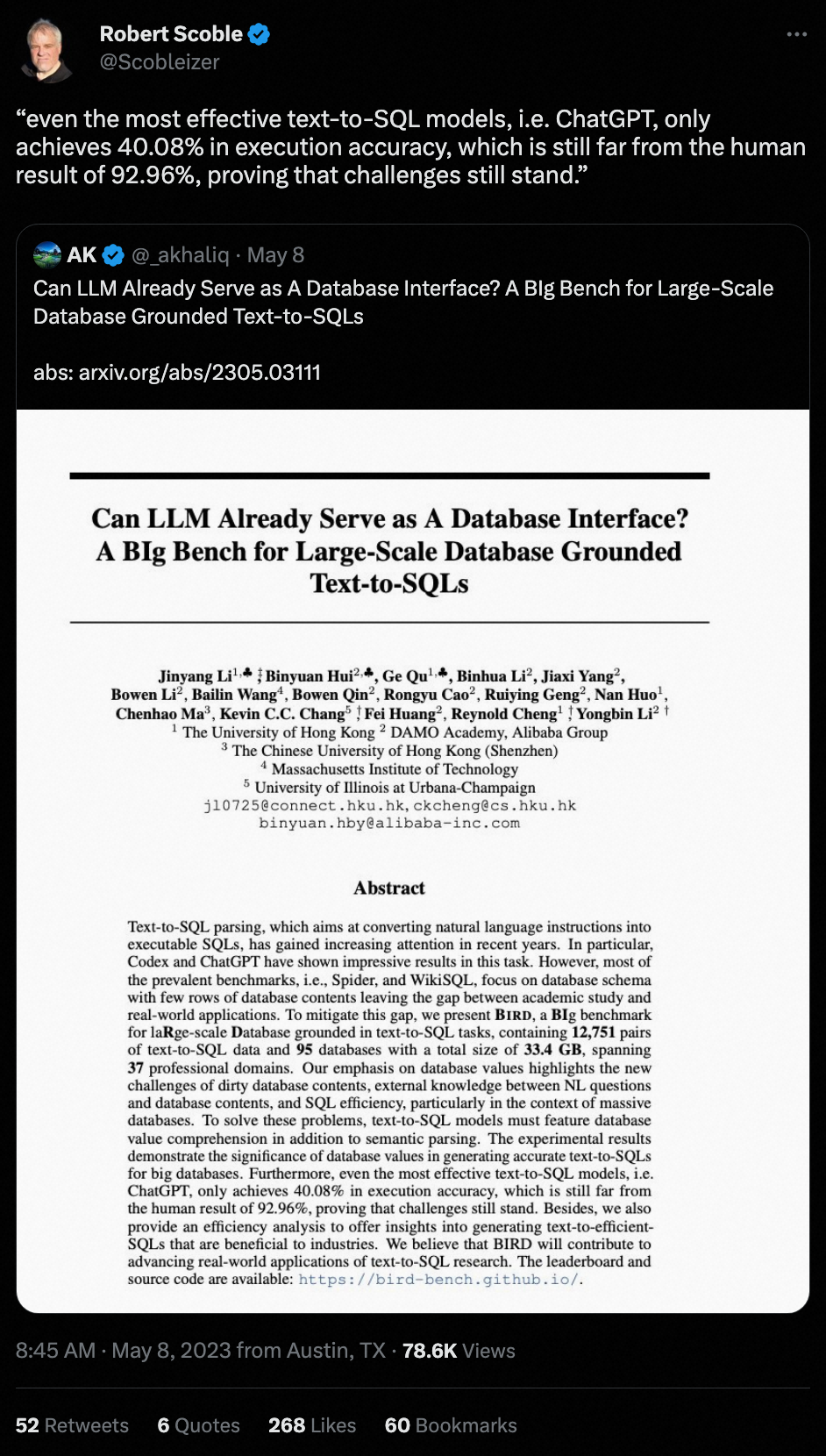 当LLM遇到Database：阿里达摩院联合HKU推出Text-to-SQL新基准​
