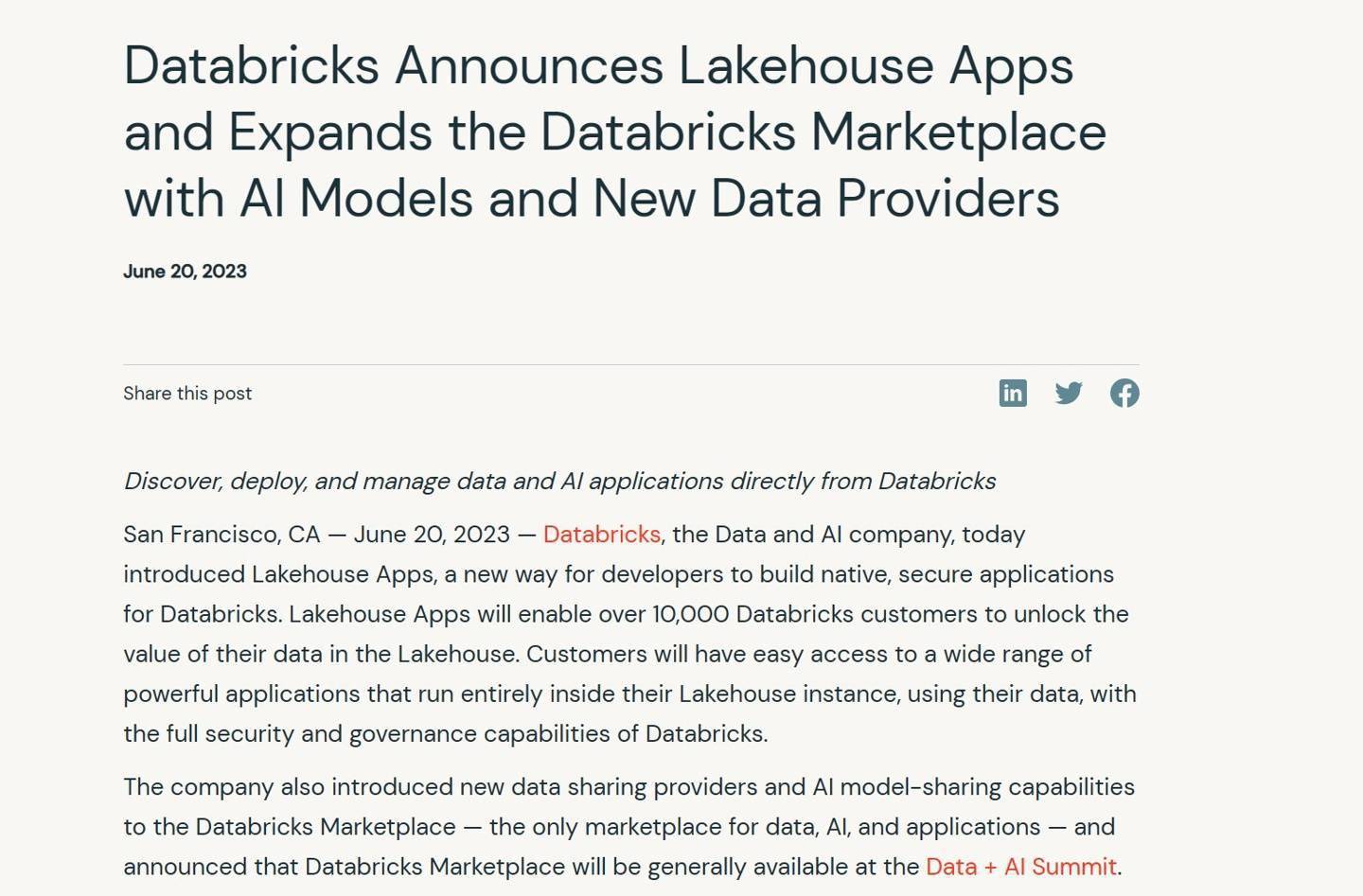 Databricks推出人工智能模型共享机制，可令开发者与公司“双赢”